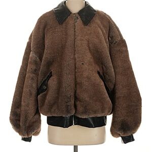 NEW NWT WeWoreWhat Brown Faux Fur Bomber Coat Jacket XS